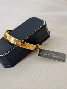 Brooks Brothers Gold Engraved Bangle Bracelet with Script Detail